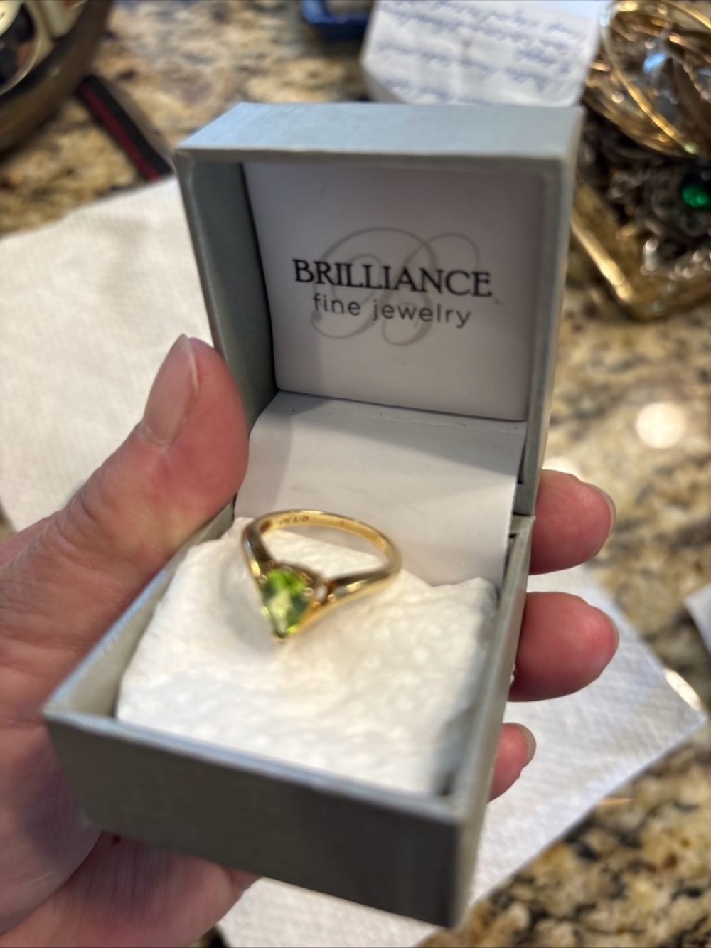 10 karat solid gold peridot and diamond ring size 7 1/2